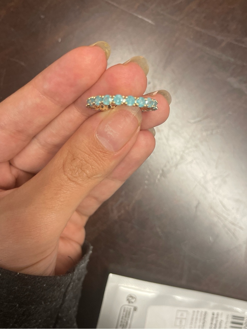 Gold Band Ring with Turquoise Blue Stones